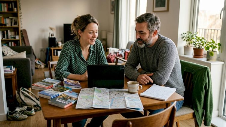 Family video call planning home exchange