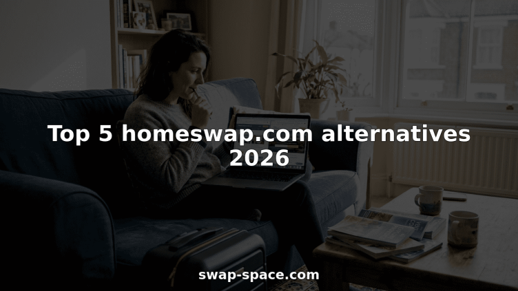 Woman comparing home exchange sites on laptop