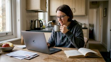 Woman reviewing home swap contract in kitchen